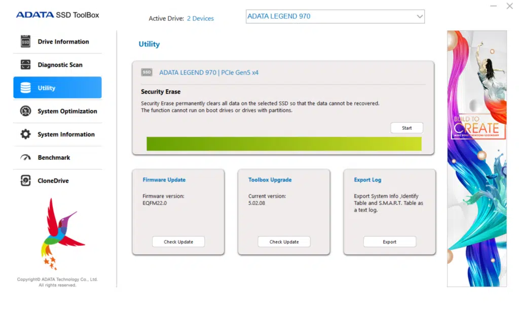 ADATA SSD Toolbox Screenshot