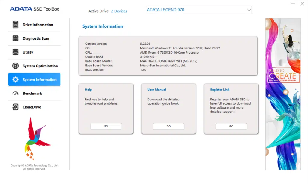 ADATA SSD Toolbox Screenshot