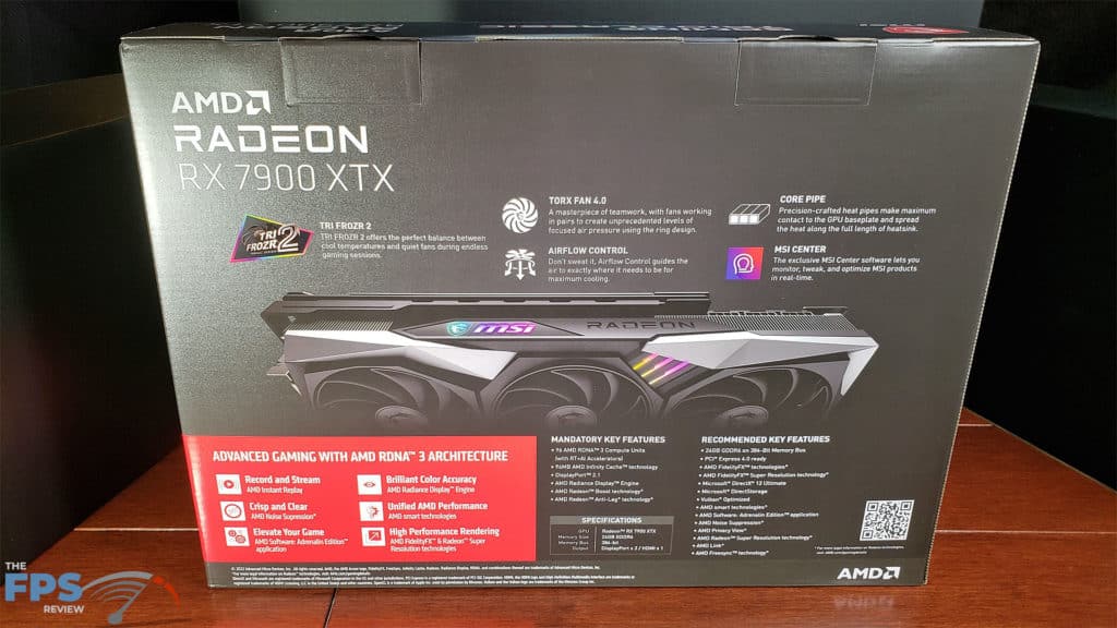 MSI AMD Radeon RX 7900 XTX GAMING TRIO CLASSIC: Box back