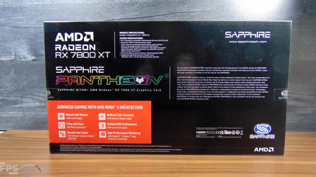 SAPPHIRE NITRO+ Radeon RX 7800 XT 16GB Gaming OC Box Back
