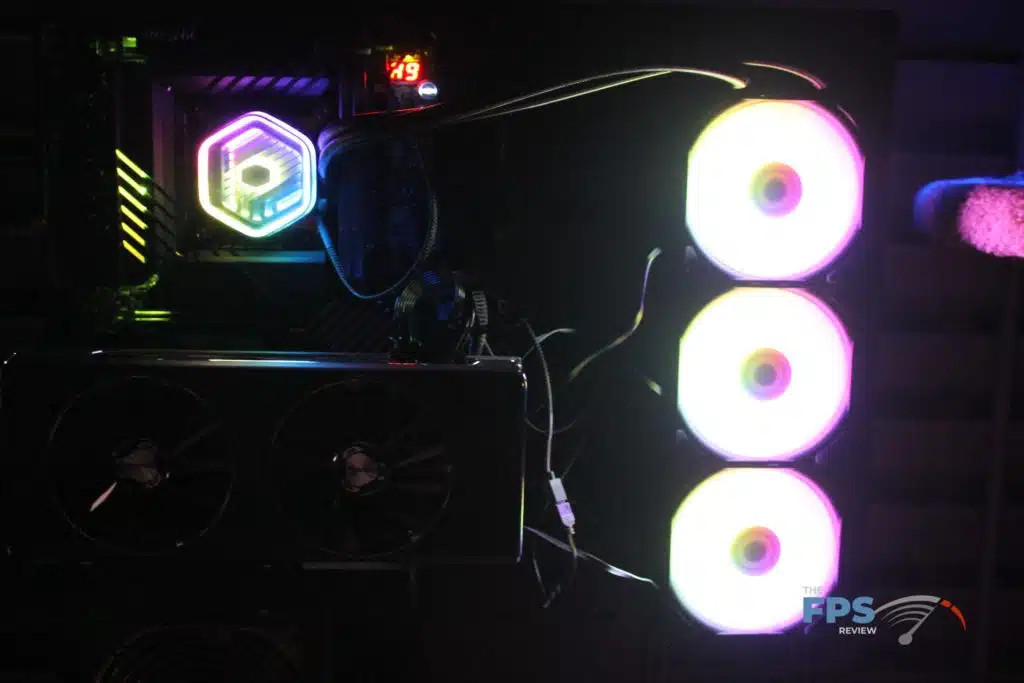Cooler Master MASTERLIQUID 360 ATMOS installed in test rig