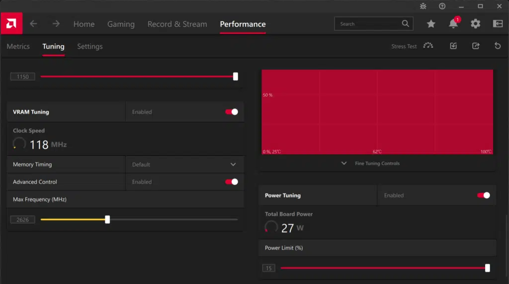AMD Radeon Software Performance Tuning Overclock Screenshot