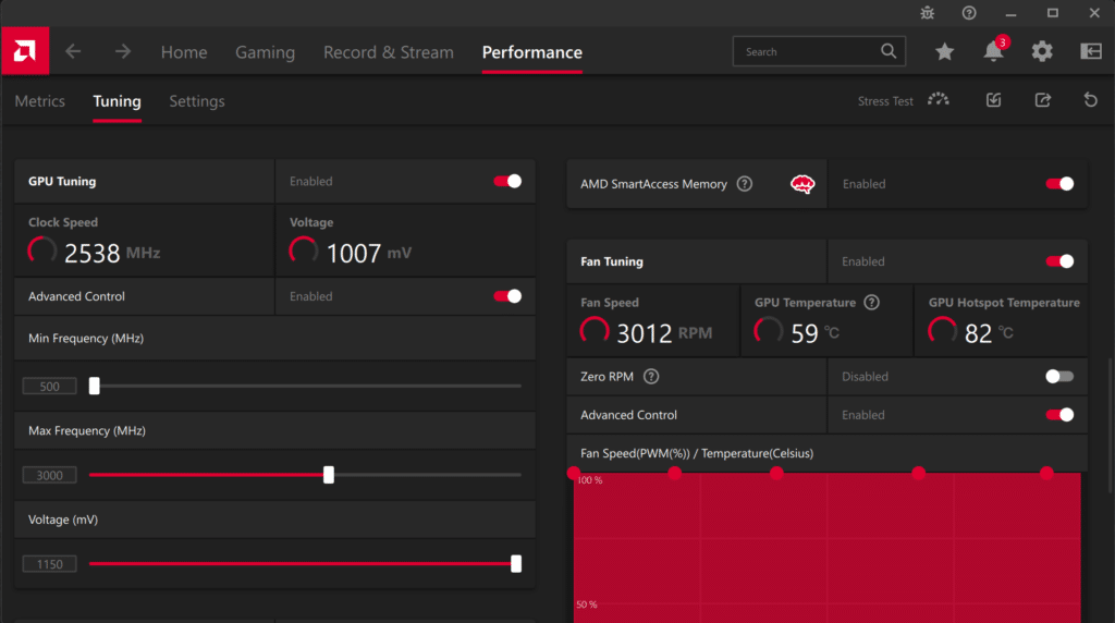 AMD Radeon Software Performance Tuning Overclock Screenshot