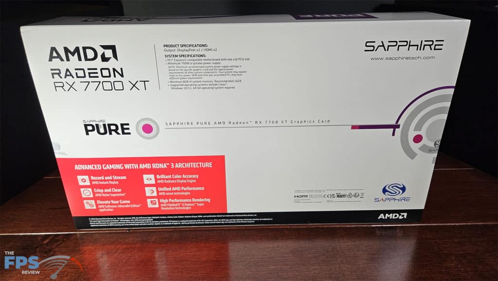 SAPPHIRE PURE Radeon RX 7700 XT Box Back
