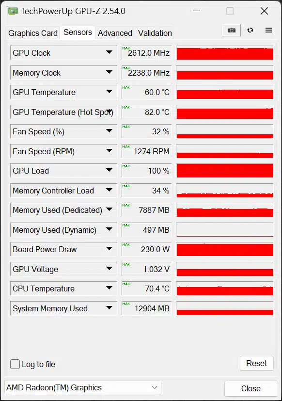 GPU-Z Sensors Screenshot Default