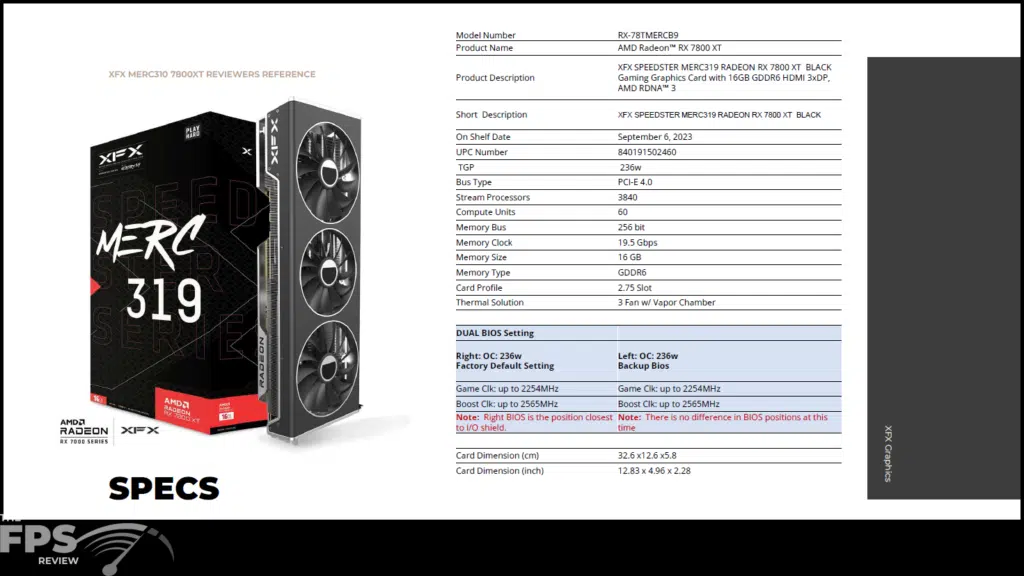 XFX Speedster MERC 319 Radeon RX 7800 XT BLACK Edition Press Deck