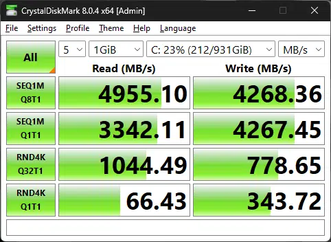 ASRock B760M STEEL LEGEND WiFi Crystal DiskMark test 1.