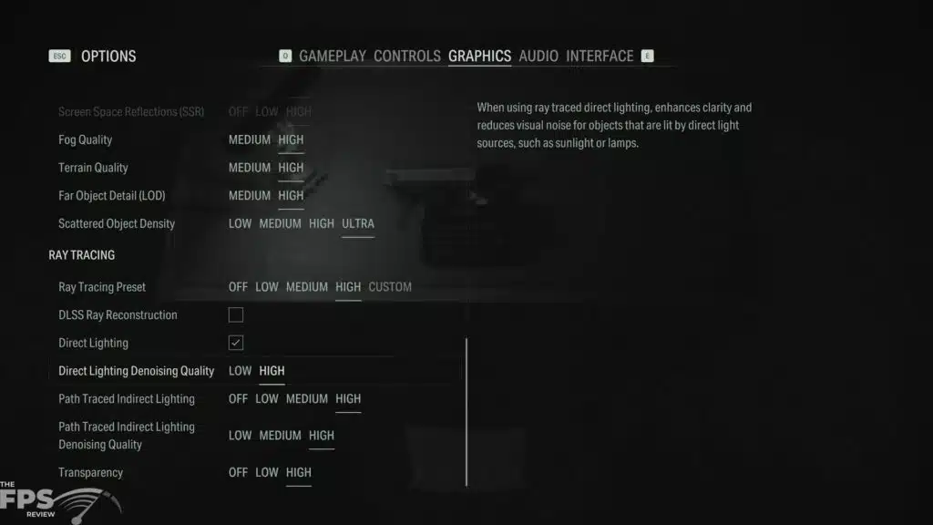 Alan Wake 2 Ray Tracing Quality Options Screenshot