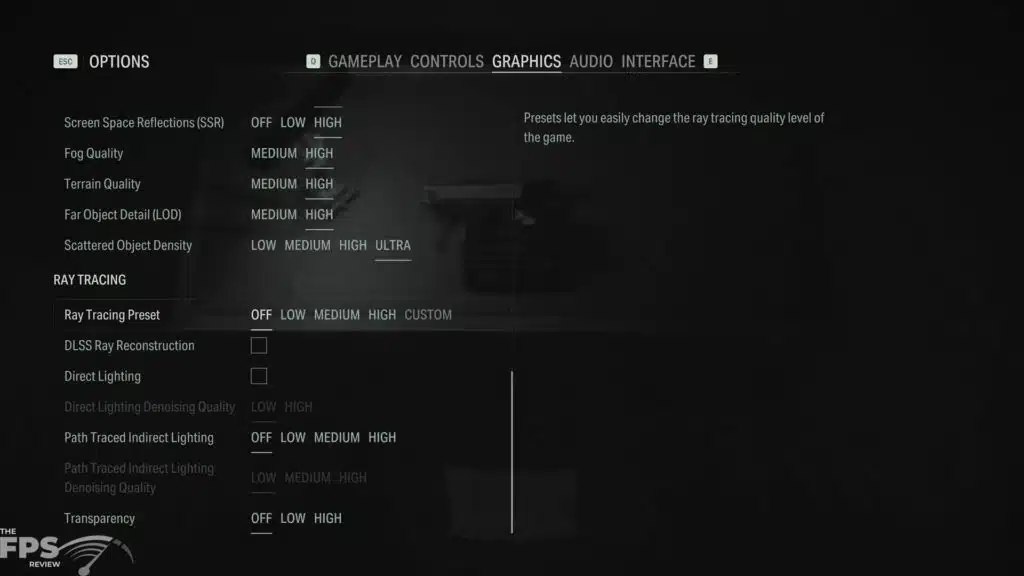 Alan Wake 2 Ray Tracing Quality Options Screenshot