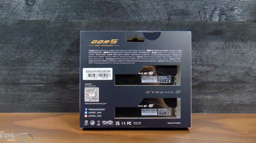 Patriots Viper Xtreme 5 DDR5 32GB Kit Box Back