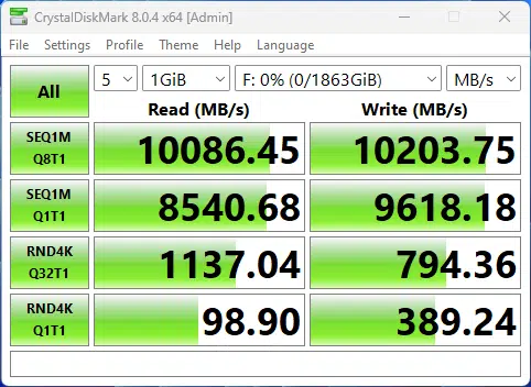 ASRock Z790 NOVA WiFi Motherboard M.2 Performance CrystalDiskMark Screenshot