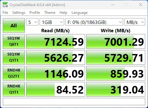 ASRock Z790 NOVA WiFi Motherboard M.2 Performance CrystalDiskMark Screenshot