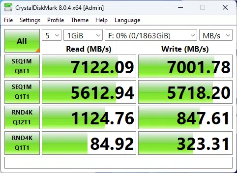ASRock Z790 NOVA WiFi Motherboard M.2 Performance CrystalDiskMark Screenshot