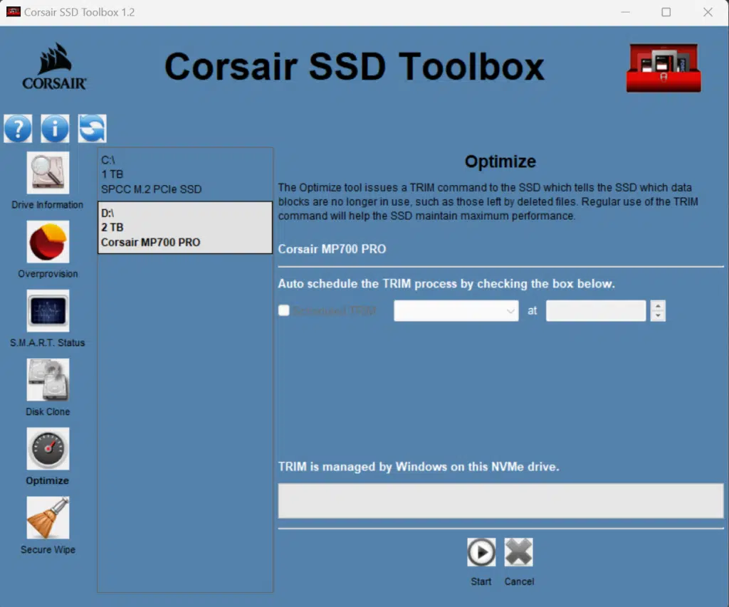 Corsair SSD Toolbox Screenshot