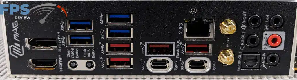 MSI MAG Z790 TOMAHAWK MAX WiFi rear I/O panel.