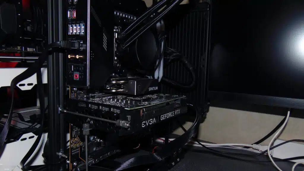MSI SPATIUM M570 PRO FROZR 2TB PCIe Gen5 M.2 NVMe SSD Installed in Computer Angled Photo