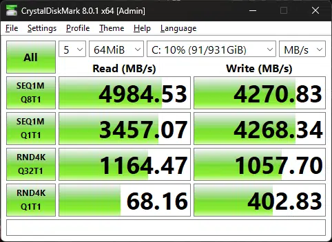 MSI MAG Z790 TOMAHAWK MAX WiFi Crystal Diskmark 64k test results.