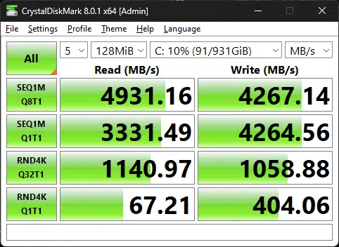 MSI MAG Z790 TOMAHAWK MAX WiFi Crystal Diskmark 128k test results.