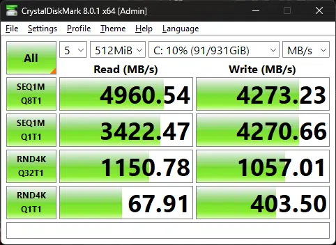 MSI MAG Z790 TOMAHAWK MAX WiFi Crystal Diskmark 512k test results.