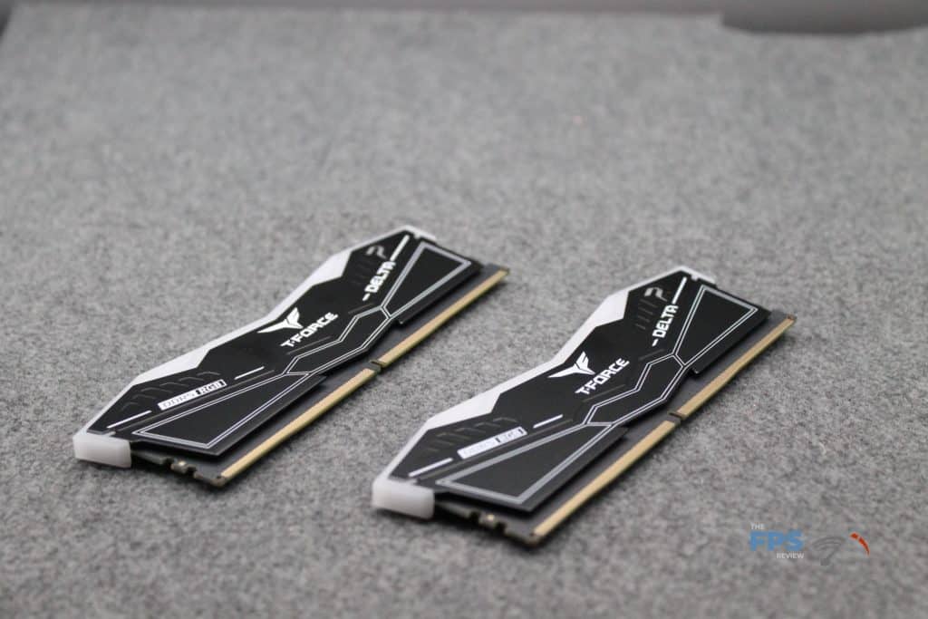 T-FORCE DELTA RGB DDR5 32GB (2x16GB) 7200MHz memory angled overhead view of front