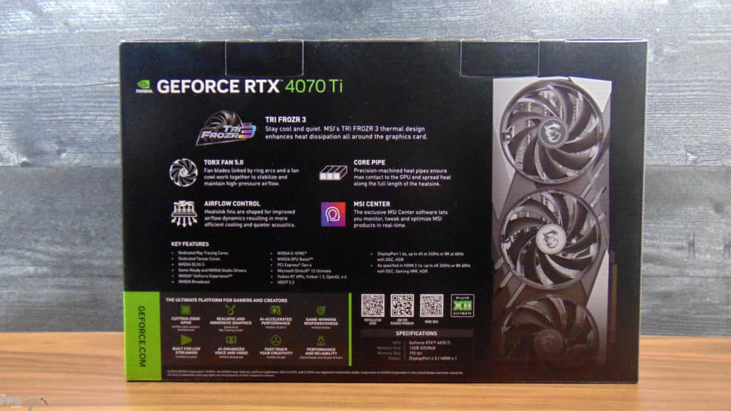 MSI GeForce RTX 4070 Ti GAMING SLIM 12G Video Card Box Back
