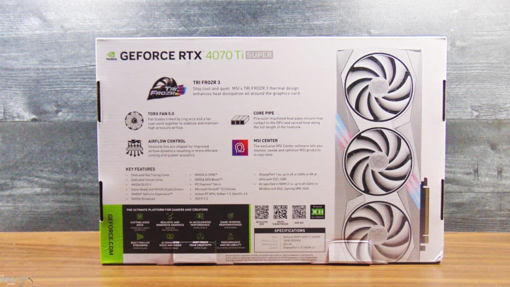 MSI GeForce RTX 4070 Ti SUPER GAMING X TRIO WHITE Box Back