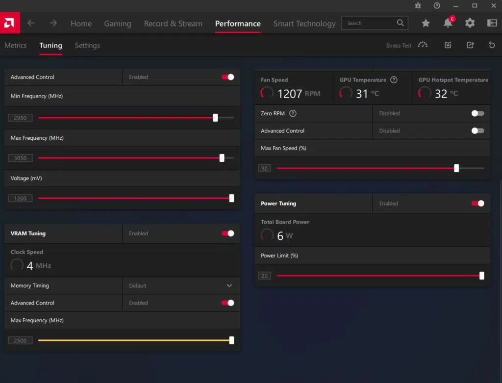 ASRock Radeon RX 7600 XT Steel Legend 16GB Adrenalin OC settings