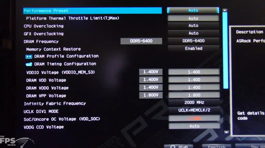 ASRock B650 Pro RS DRAM Frequency BIOS Screenshot