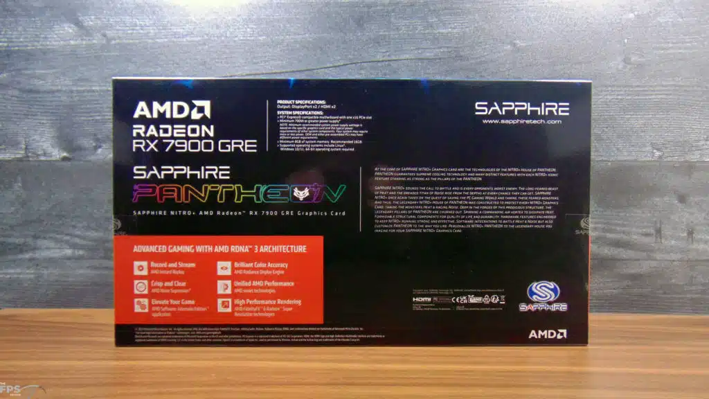 SAPPHIRE NITRO+ RX 7900 GRE 16GB Gaming OC Box Back