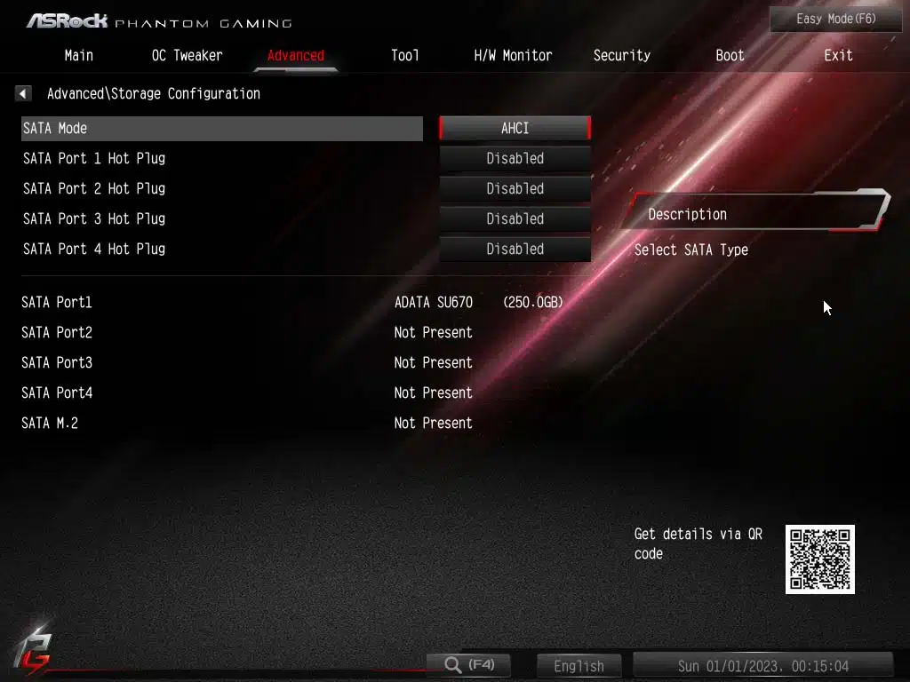 Bios screen