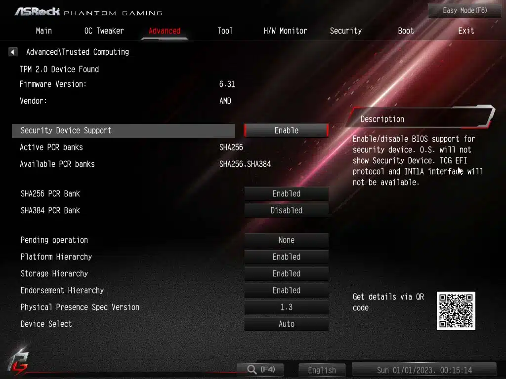 Bios screen