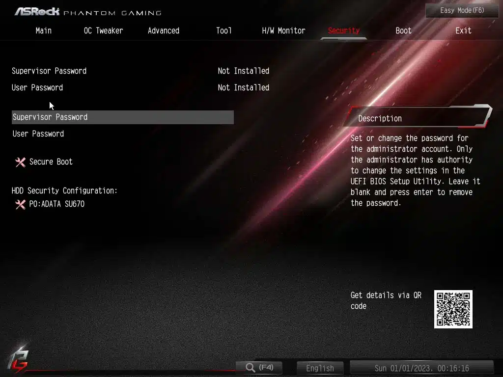 Bios screen
