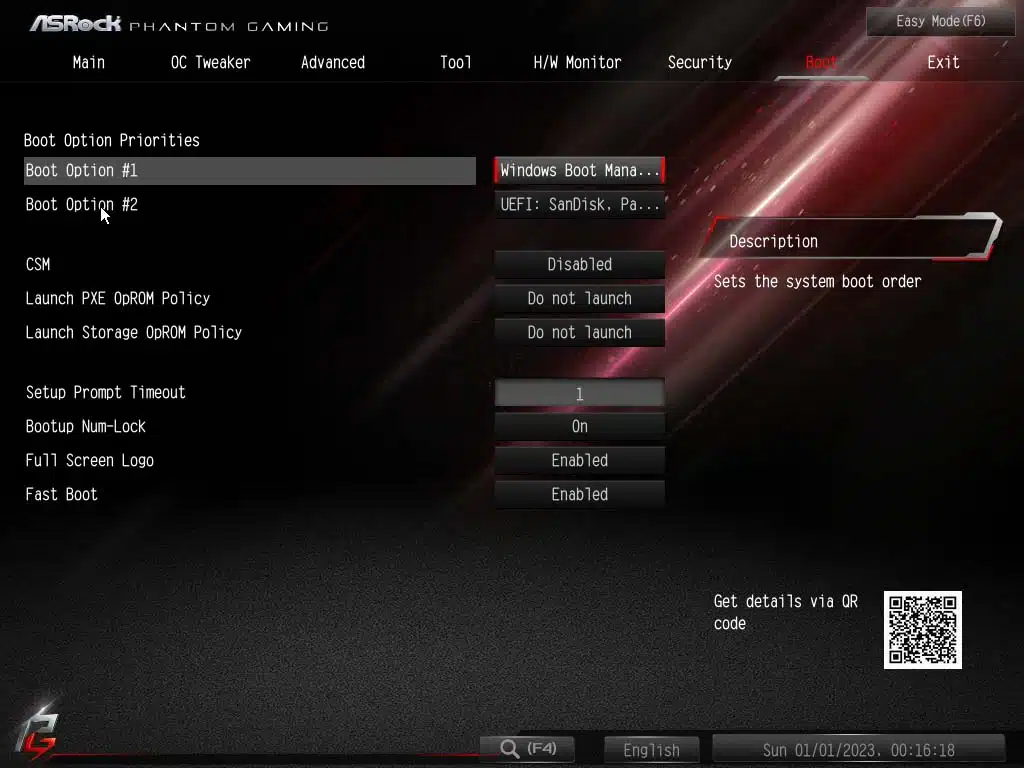 Bios screen