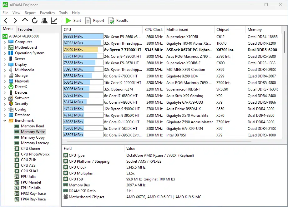 Memory write result