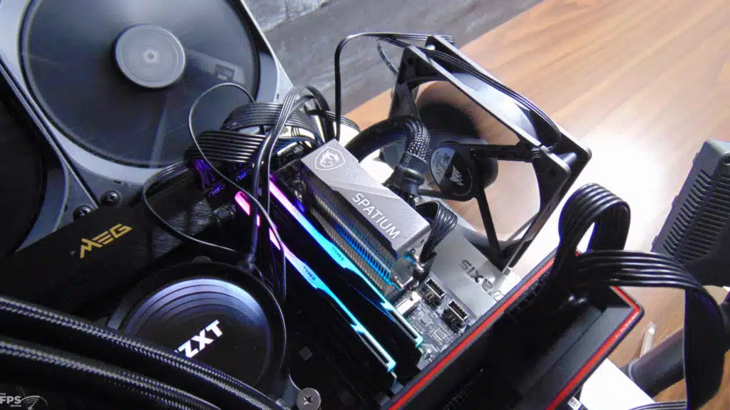 MSI SPATIUM M580 FROZR 2TB PCIe Gen5 M.2 NVMe SSD Side Angled View Installed In Computer