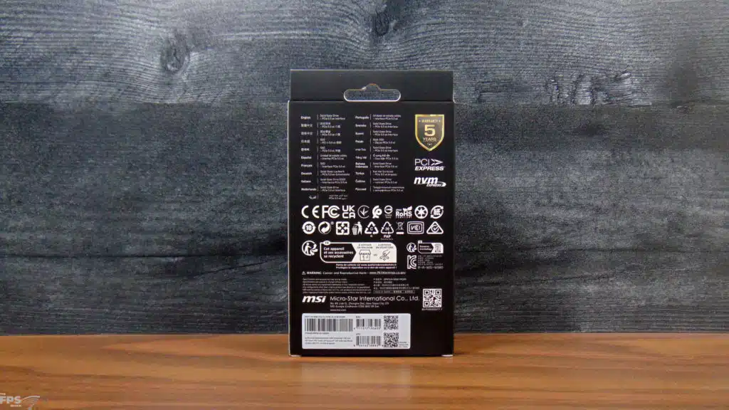 MSI SPATIUM M580 FROZR 2TB PCIe Gen5 M.2 NVMe SSD Box Back