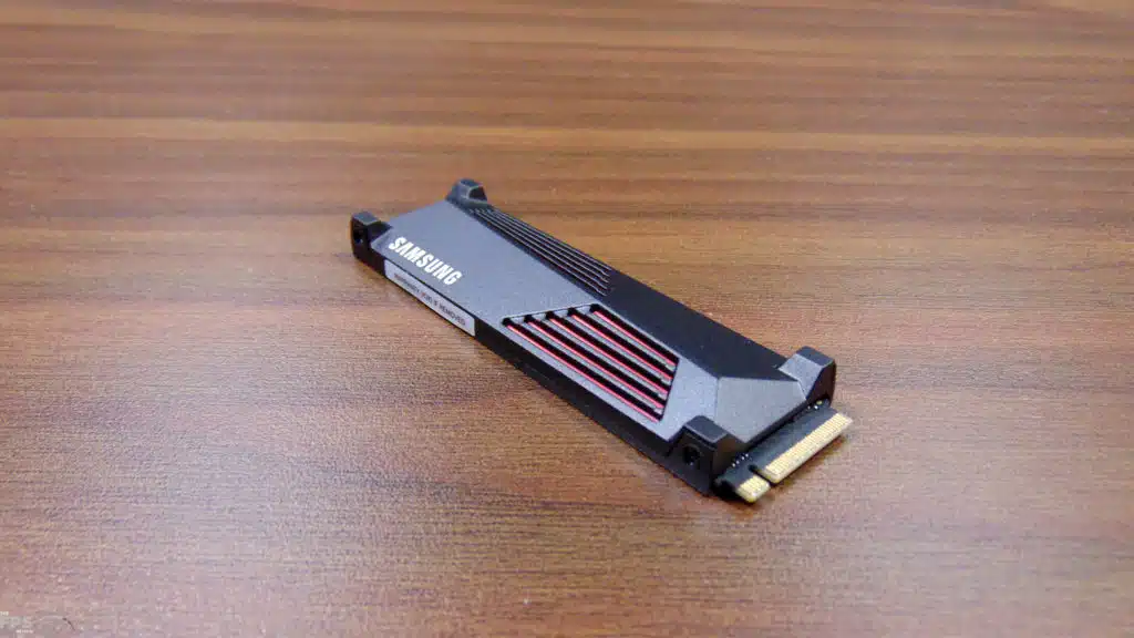 Samsung 990 PRO with Heatsink 1TB PCIe Gen4 M.2 NVMe SSD Top Angled View