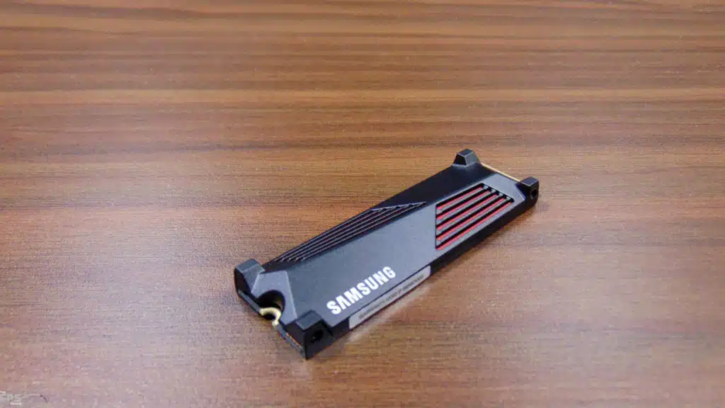 Samsung 990 PRO with Heatsink 1TB PCIe Gen4 M.2 NVMe SSD Top Angled View