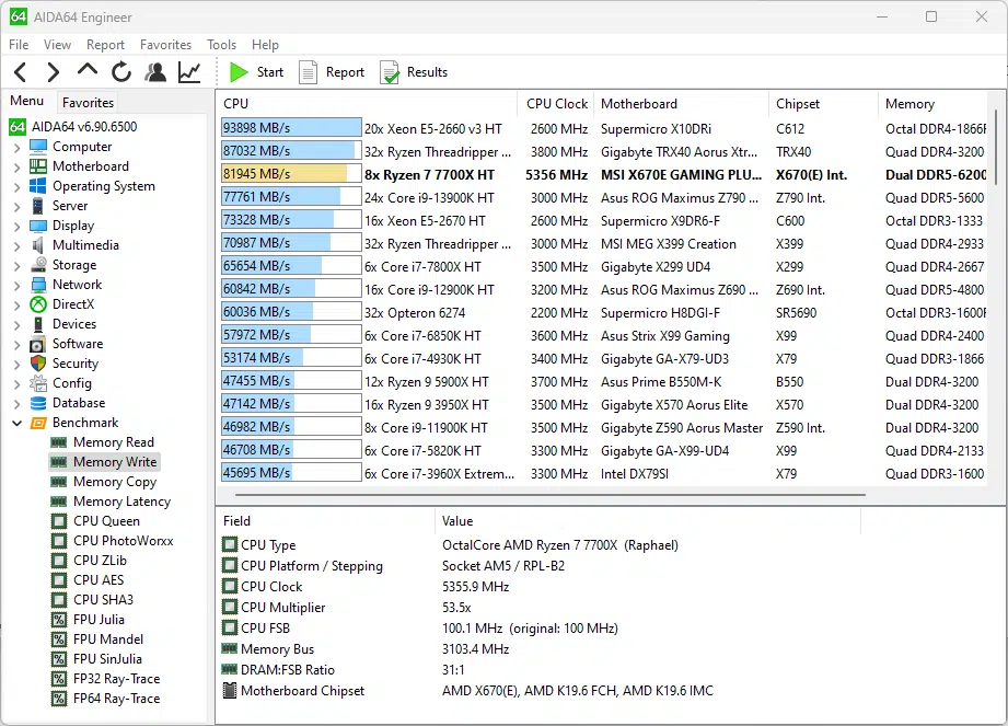 Memory write speed