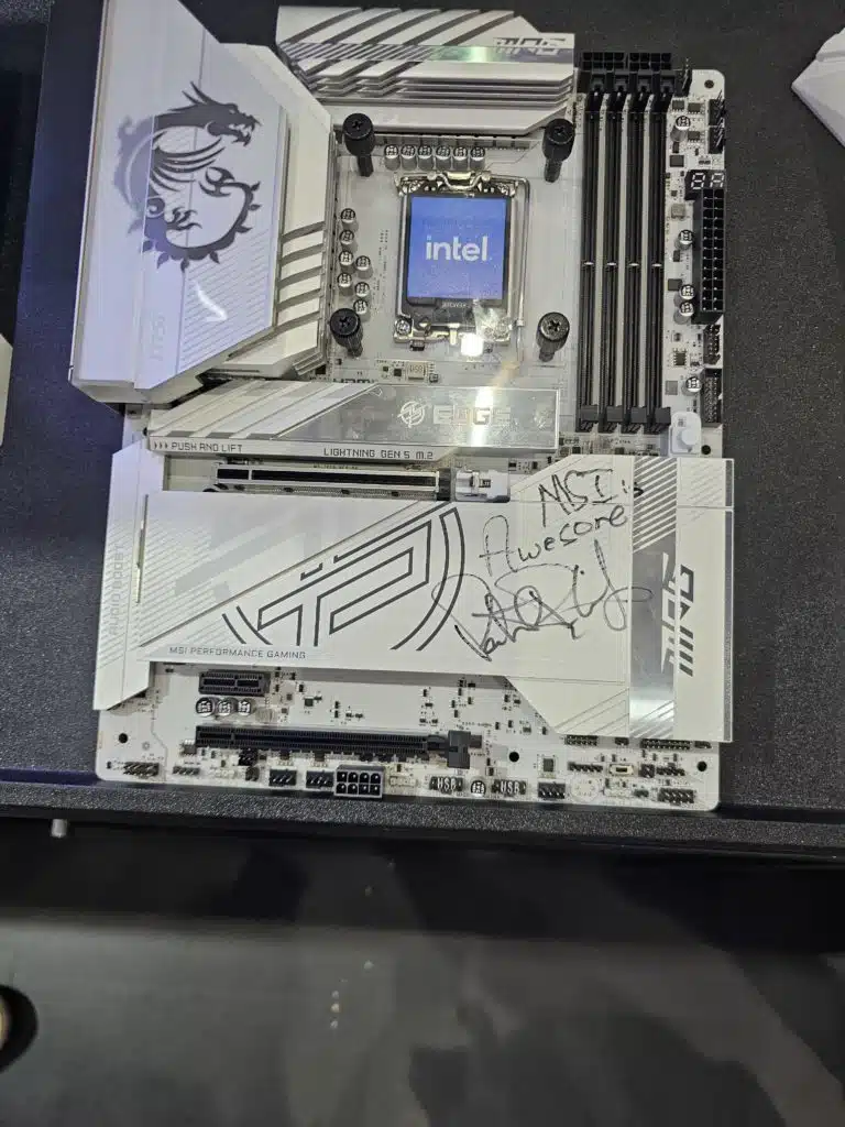 a motherboard for a "Next Gen" Intel processor with Pat Gelsinger's autograph