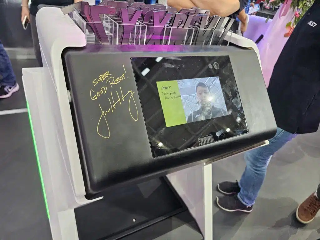 MSI AI demo robot with Jensen Huang Signature