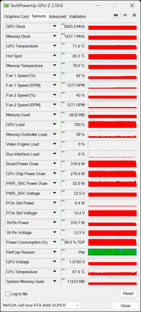 GPU-Z Sensors Default Screenshot