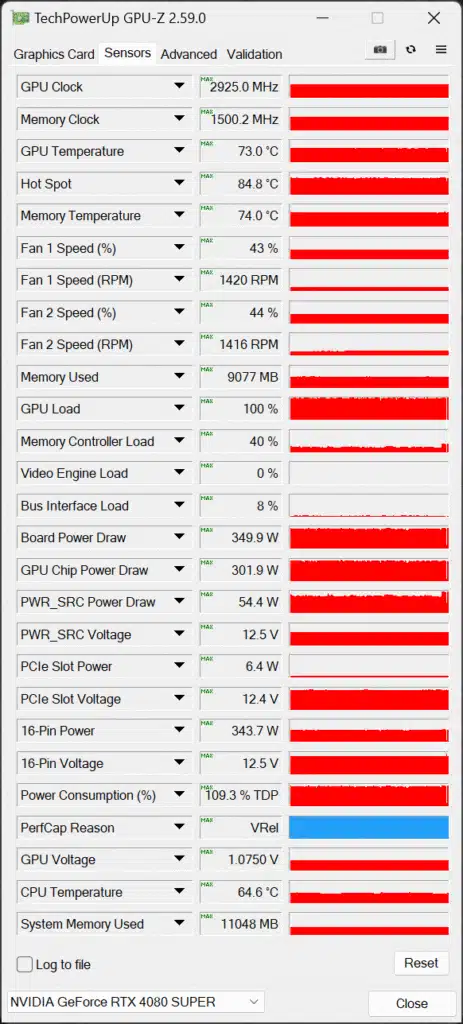 GPU-Z Sensors Overclocked Screenshot