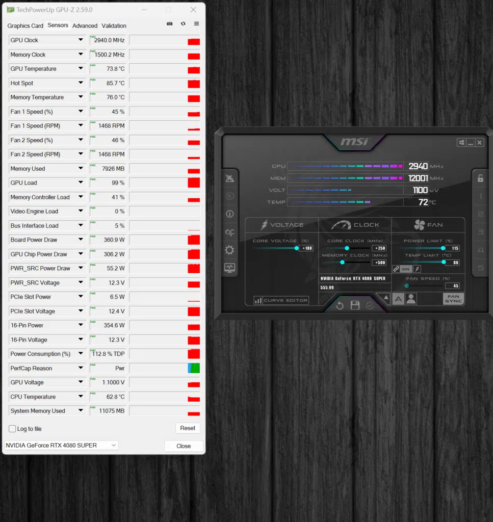 Maximum Overclock with Voltage GPU-Z and MSI Afterburner Screenshot