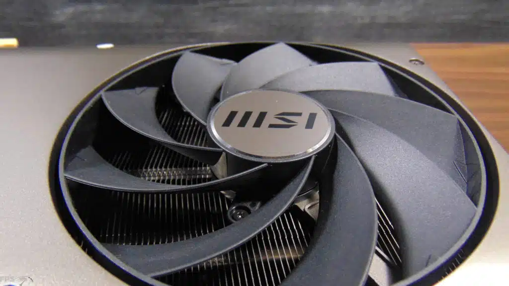 MSI GeForce RTX 4080 SUPER EXPERT Closeup of Fan on Back