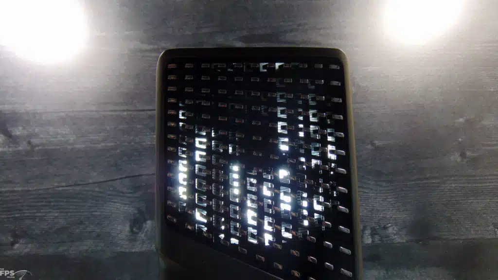 MSI GeForce RTX 4080 SUPER EXPERT Light Shown Through Metal Mesh