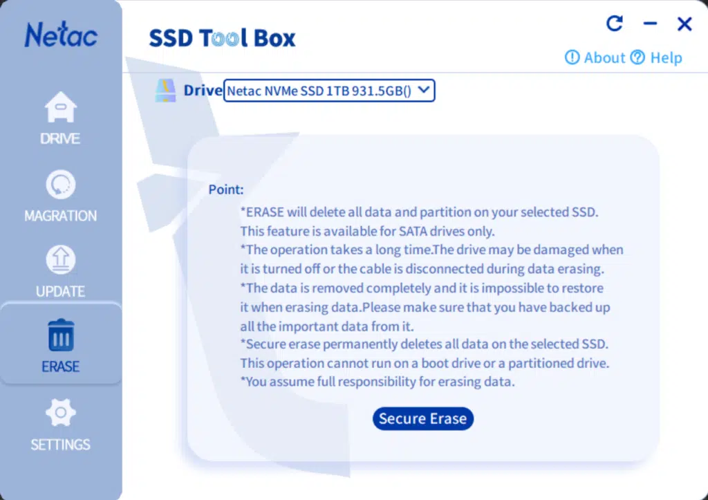 Netac SSD Toolbox Screenshot