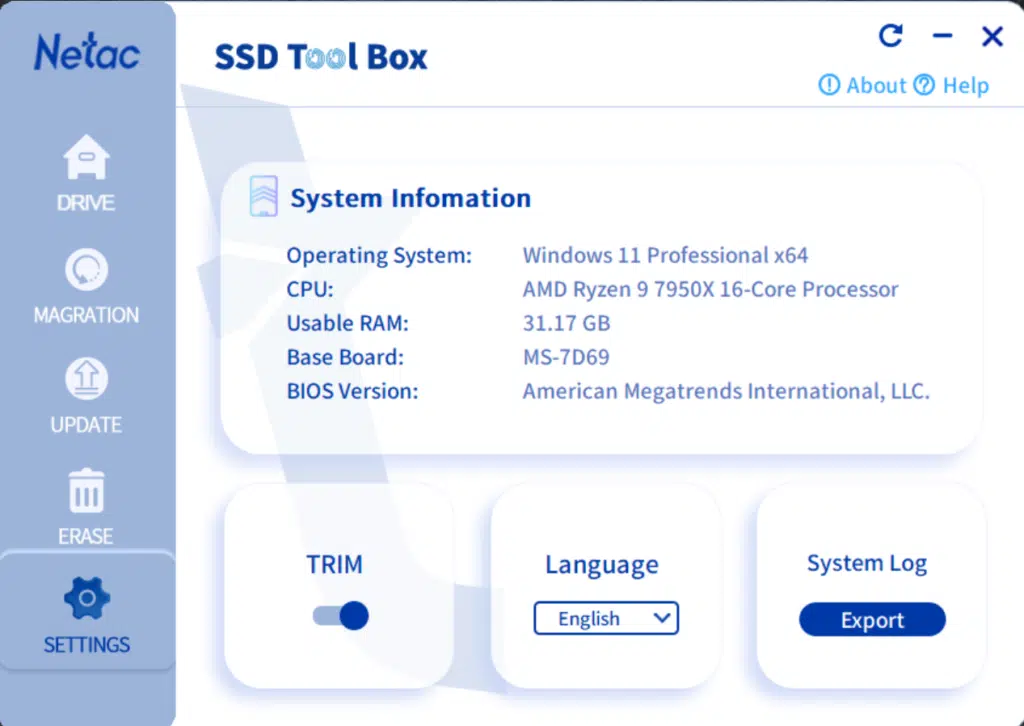 Netac SSD Toolbox Screenshot