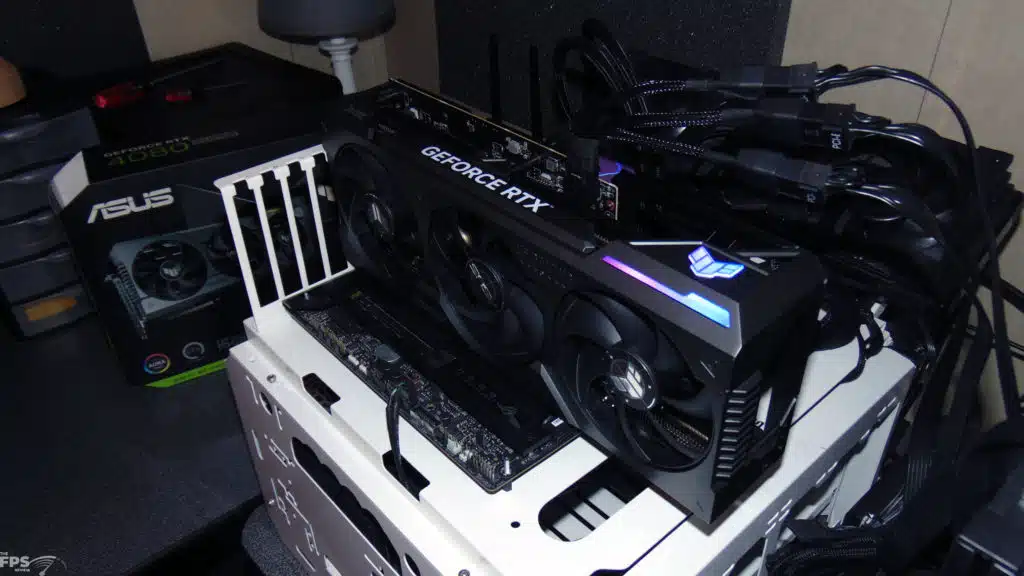 ASUS TUF Gaming GeForce RTX 4080 SUPER Installed in Computer Front View Angled