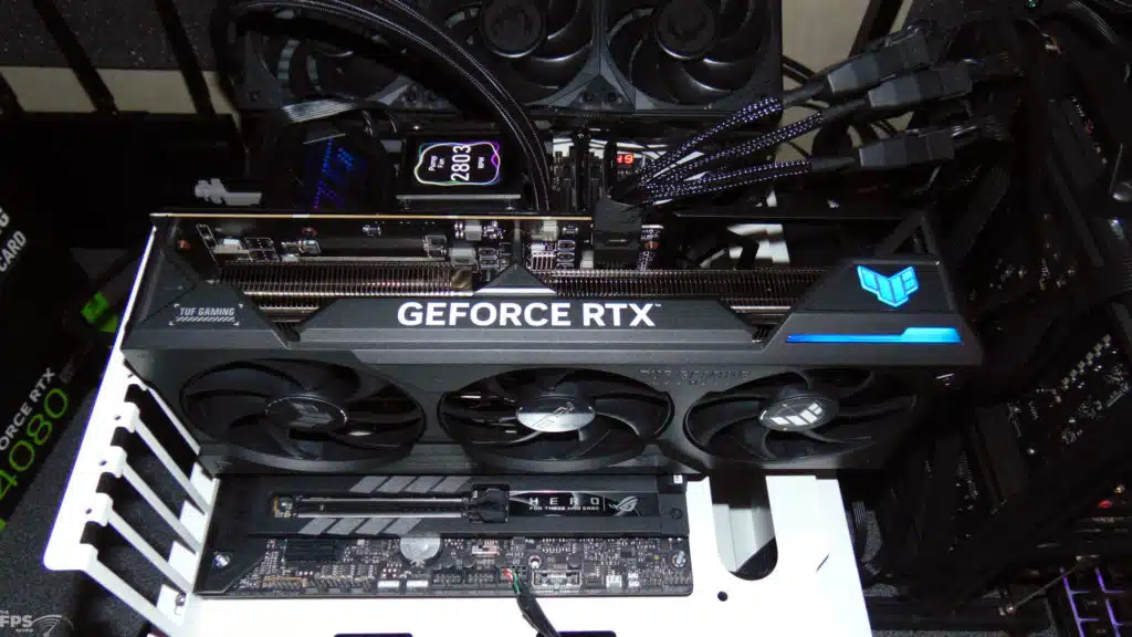 ASUS TUF Gaming GeForce RTX 4080 SUPER Installed in Computer Top View